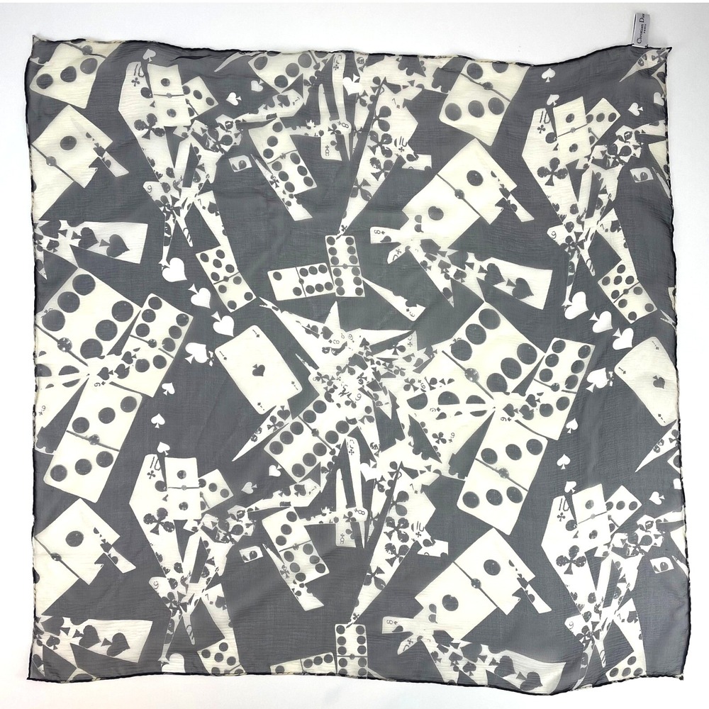 Vintage GALLIANO CHRISTIAN DIOR Silk Scarf Square‎ 27" Sheer Cards Dominos Y2K - Picture 2 of 11